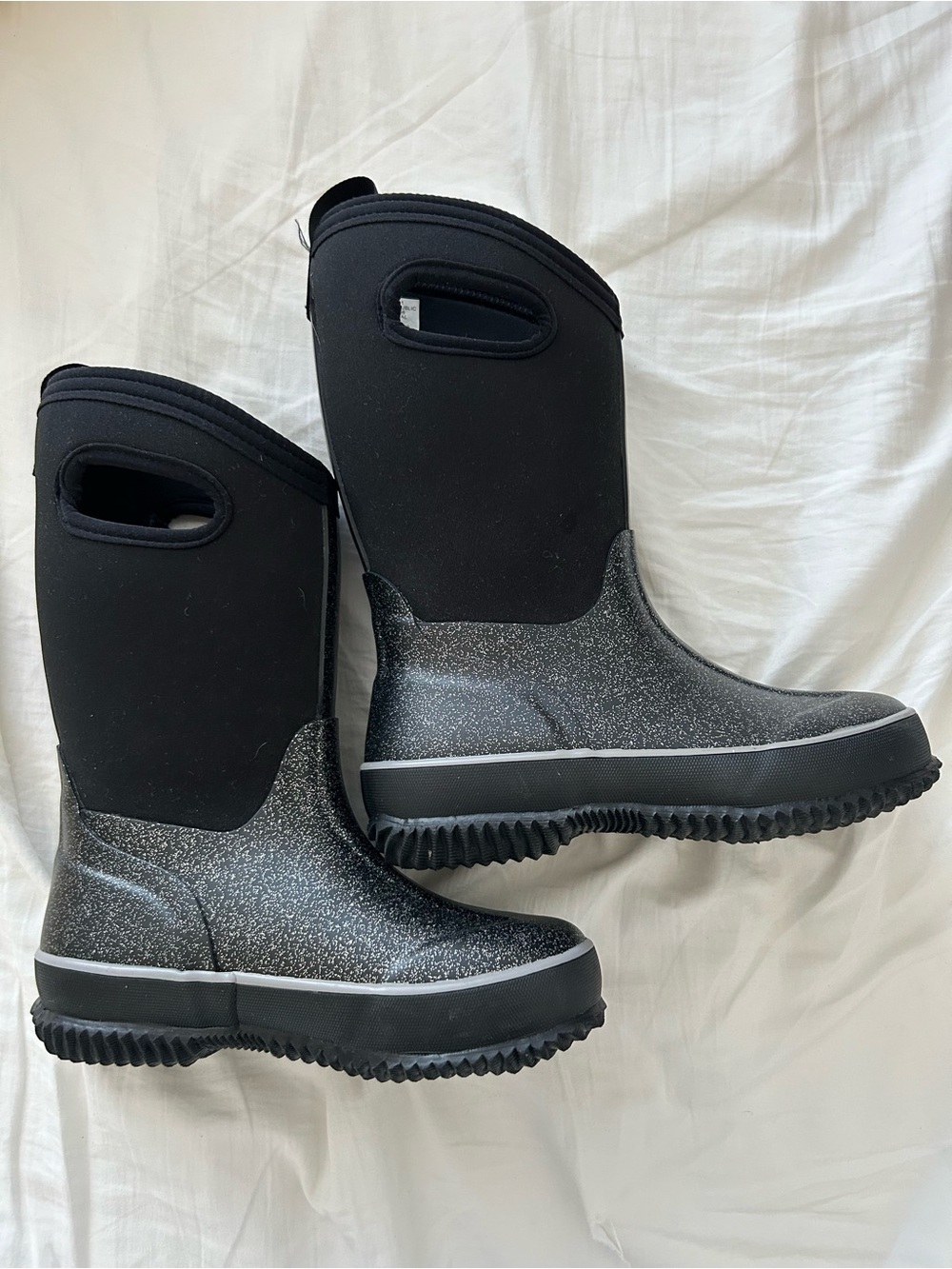 DSG Kids Black Snowbound Winter Rain Boots Size 1 Girls Glitter Fun